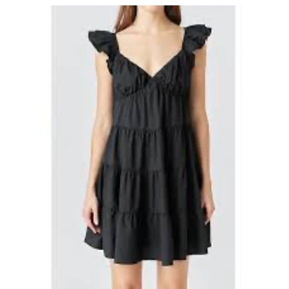 Anthropologie Endless Rose Tiered‎ Mini Dress Black Size M - Picture 1 of 9